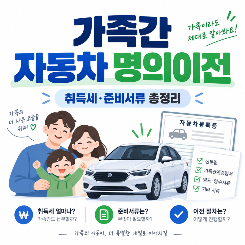 가족간 자동차 명의이전 방법, 취득세와 준비서류·온라인 신청까지 정리