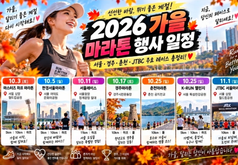 2026 가을 마라톤 대회 일정｜서울·경주·춘천·JTBC 주요 레이스 총정리