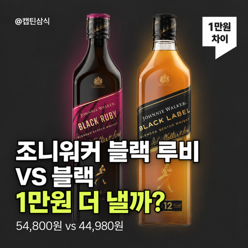조니워커 블랙 루비 vs 블랙 가격, 54,800원 vs 44,980원… 1만원 더 낼까?