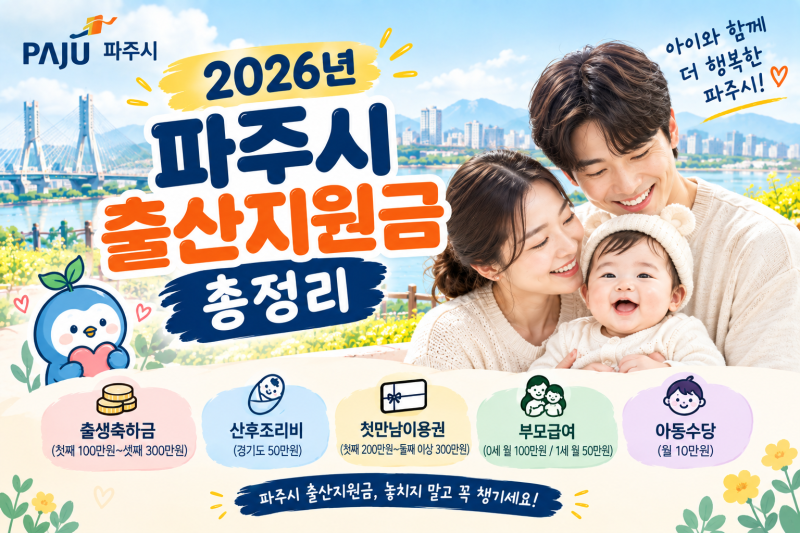 2026 파주시 출산지원금 총정리:첫째 100만원부터 셋째 이상 300만원까지 아빠가 찾아봤습니다.