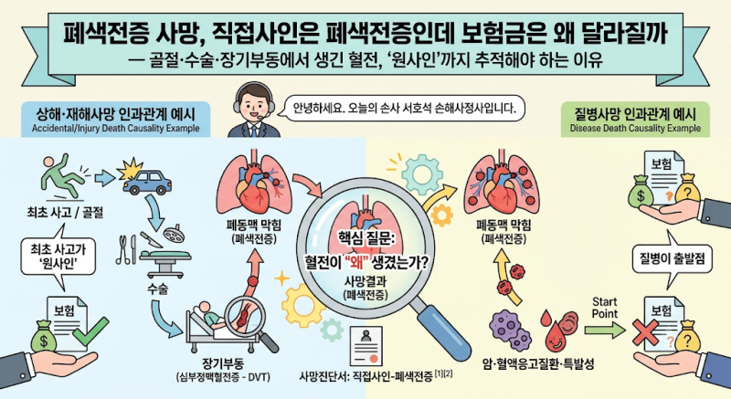 폐색전증 사망, 직접사인은 폐색전증인데 보험금은 왜 달라질까