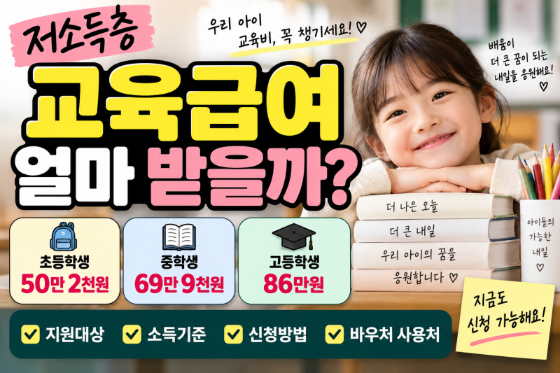 교육급여 지원금 얼마? 초등 50만원·중등 69만원·고등 86만원｜교육비 지원까지