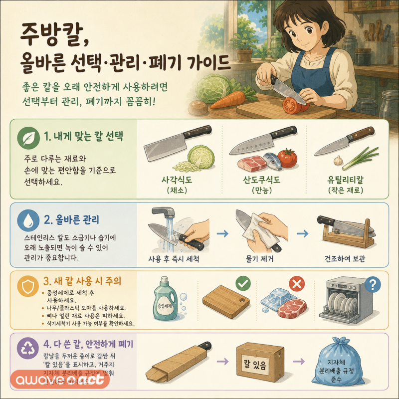 주방칼 고르는 법, 종류별 차이부터 오래 쓰는 관리·폐기 방법까지