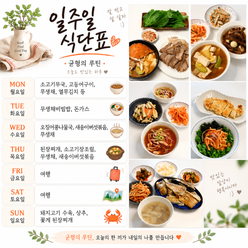 일주일 식단표 | 무 하나로 알뜰하게 돌려먹은 우리 집 주간밥상