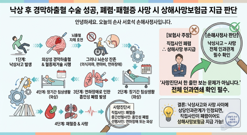 낙상 후 경막하출혈 수술은 성공했지만 폐렴·패혈증으로 사망했다면