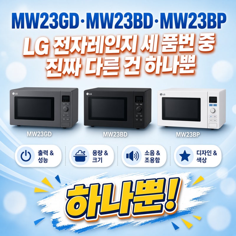 MW23GD·MW23BD·MW23BP, LG 전자레인지 세 품번 중 진짜 다른 건 하나뿐