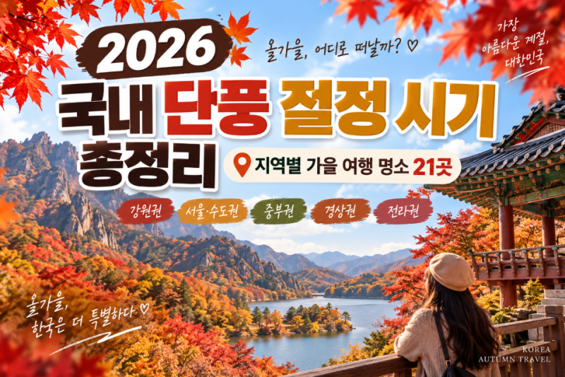 2026 국내 단풍 절정 시기 총정리｜지역별 가을 여행 명소 21곳