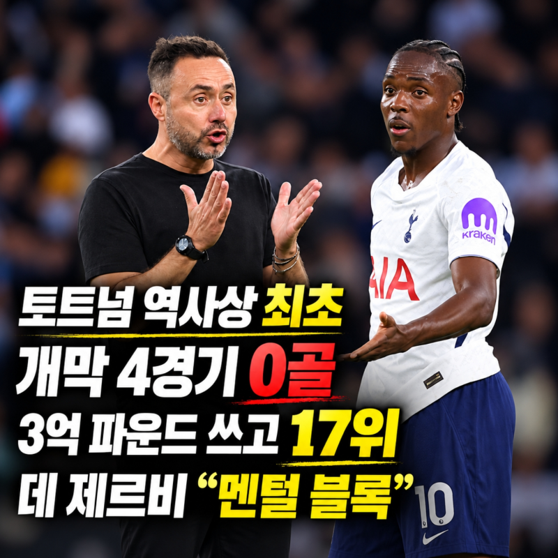 3억 파운드 쓴 토트넘 개막 4경기 0골, 구단 역사상 처음 있는 굴욕, 에버턴 0-0.