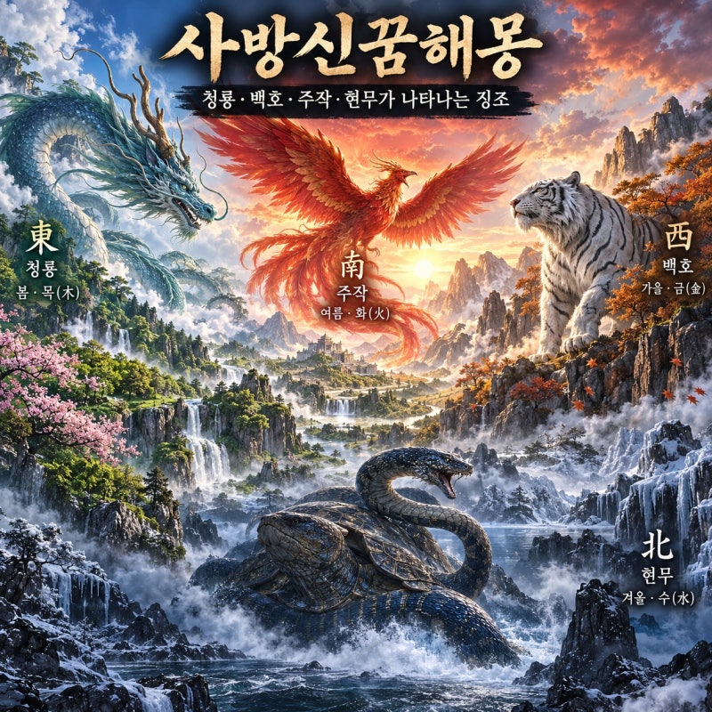 사방신꿈해몽 청룡 백호 주작 현무가 나오는 꿈, 네 신수가 전하는 징조