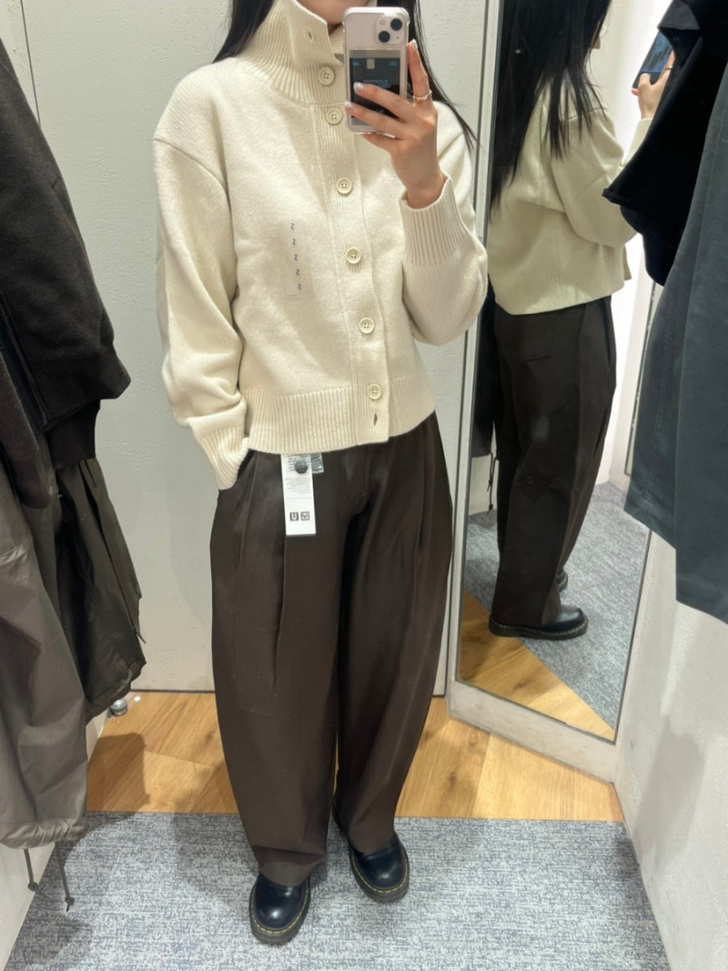유니클로U 26FW 램스울스탠드칼라가디건 턱배럴레그팬츠 피쉬테일 착용후기