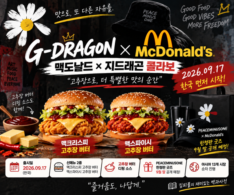 맥도날드 지드래곤 콜라보 총정리｜고추장 버터 버거·피마원 굿즈 출시일