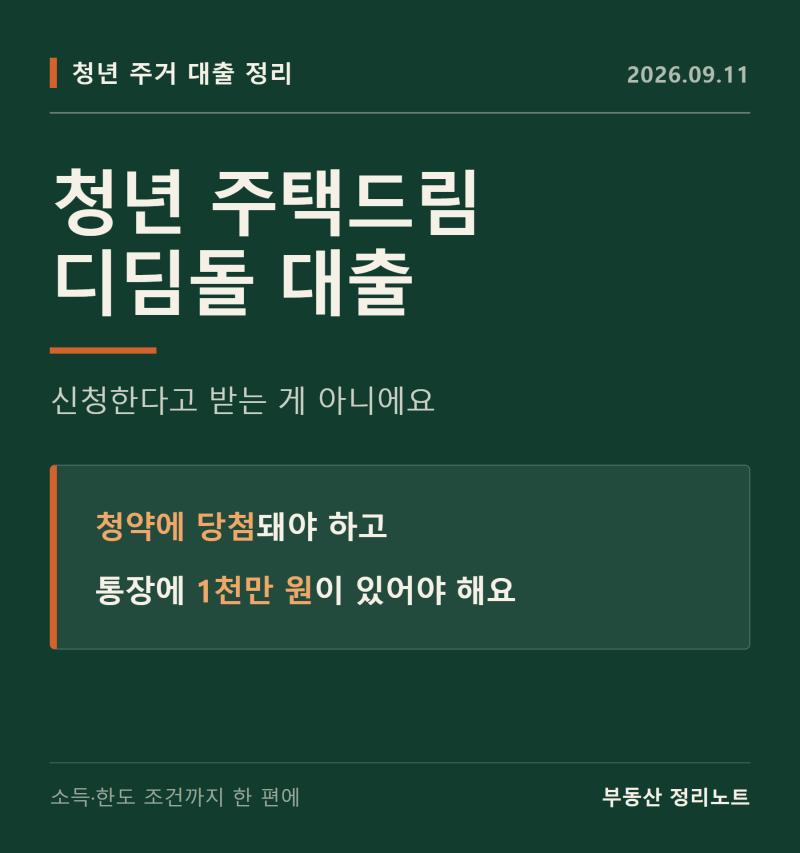 청년 주택드림 디딤돌 대출, 청약에 당첨돼야 받아요 (통장 1년·1천만 원 조건)