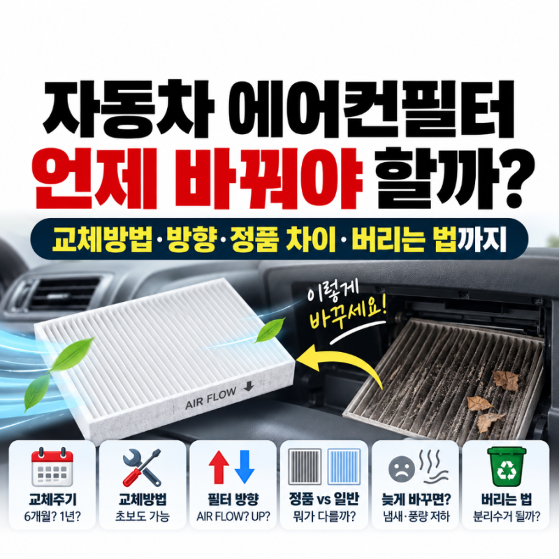 자동차 에어컨필터 교체주기 .교체방법·방향·버리는 법·정품 차이까지 총정리