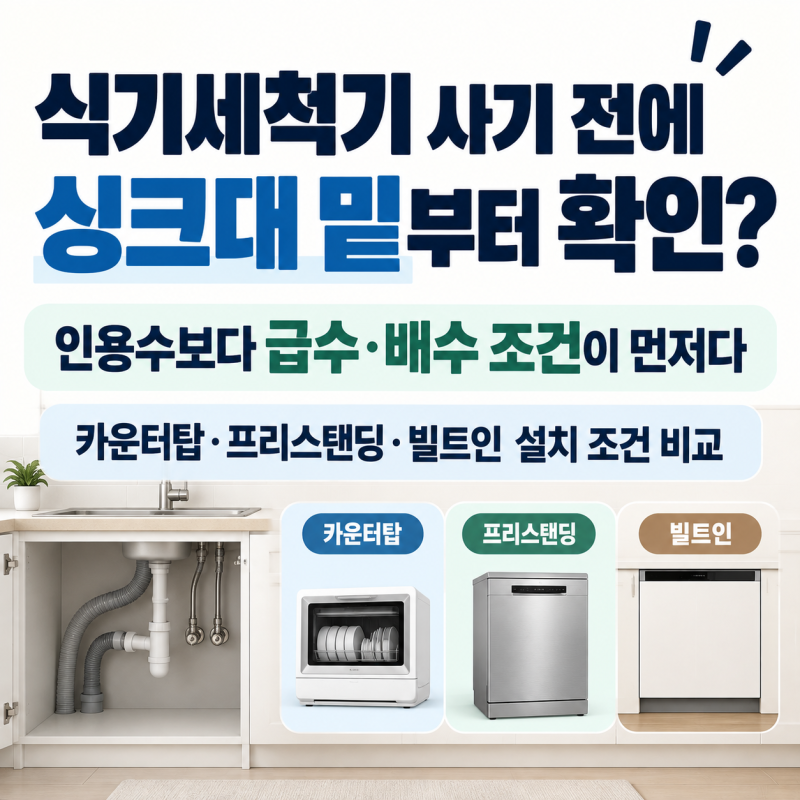 식기세척기 사기 전에 싱크대 밑부터 확인? | 인용수보다 급수·배수 조건이 먼저다
