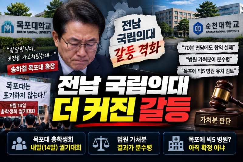 2026.9 전남 국립의대 갈등 더 커졌다…목포대 총장 “참담”·학생들 궐기대회, 법원 가처분....