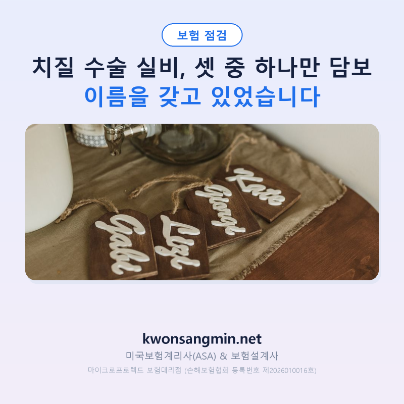 치질 수술 실비, 셋 중 하나만 담보 이름을 갖고 있었습니다
