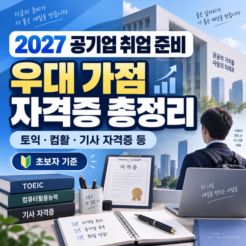 공기업 취업 준비, 우대 가점 자격증 종류(토익·컴활·전기기사·정보처리기사)