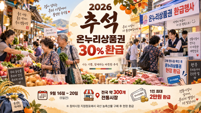 2026 추석 온누리상품권 30% 환급｜9월 16~20일·참여시장·받는 방법 총정리