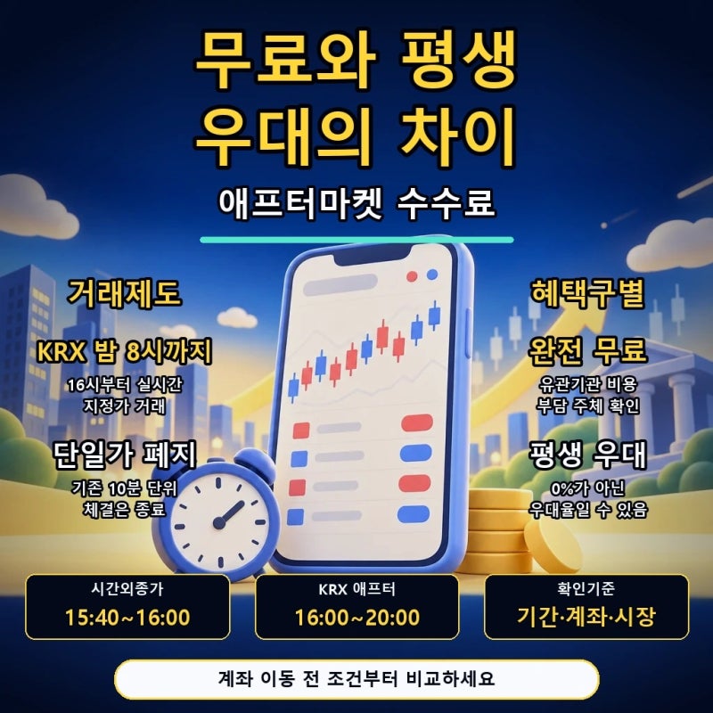 애프터마켓 수수료 무료 증권사, 완전 무료와 평생 우대 차이