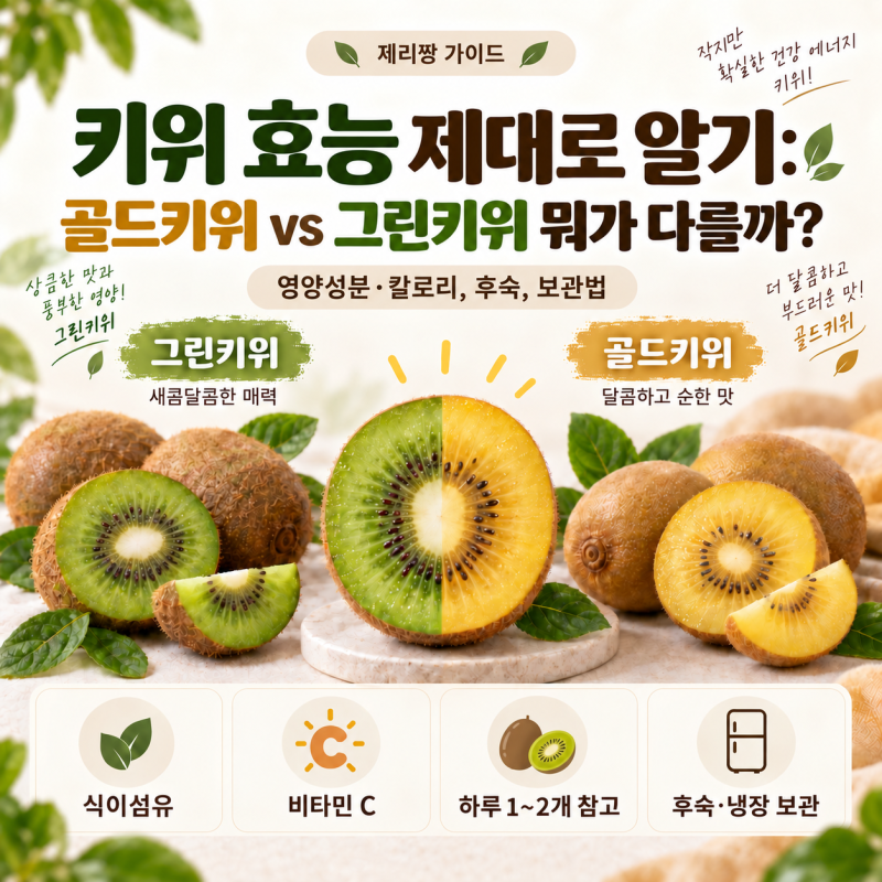 키위 효능 제대로 알기: 골드키위 vs 그린키위 뭐가 다를까? 영양성분·칼로리, 후숙, 보관법