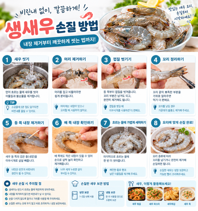 제철 생새우 회 내장제거 손질법 및 보관방법