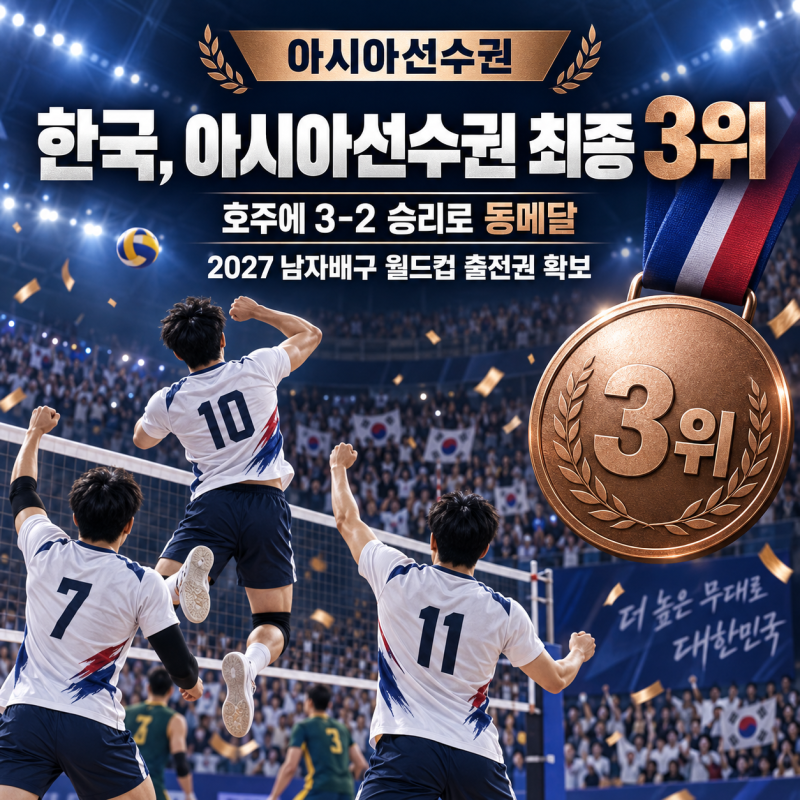 2026 아시아남자배구선수권 한국 3위｜호주 3-2 승리, 세계랭킹·다음 일정은?