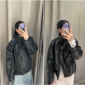 [ZARA] 생로랑맛 자라 레더 자켓, 5만원대 키즈용으로 입어봤어요,, (12Y 사이즈, 성인 M과 차이)