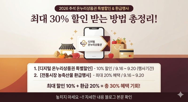 [온누리상품권 추석할인] 2026년 9월 추석 10% 특별할인 및 행사기간 최대 할인 30% 할인 받는 방....