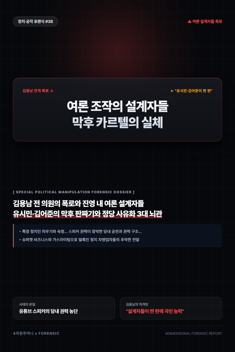 "유시민·김어준이 짠 판이었다?" — 김용남 전 의원의 폭로와 진영 내 '여론 설계자들'의 추....