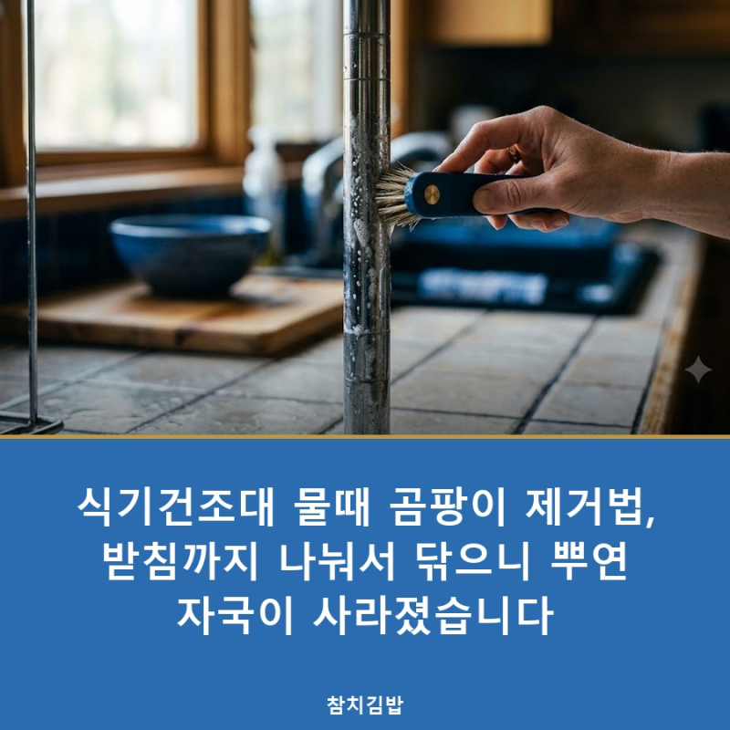 식기건조대 물때 곰팡이 제거법, 받침까지 나눠서 닦으니 뿌연 자국이 사라졌습니다