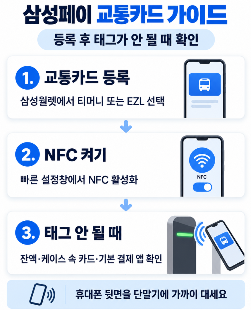 삼성페이 교통카드 등록 방법｜태그가 안 될 때 확인할 것