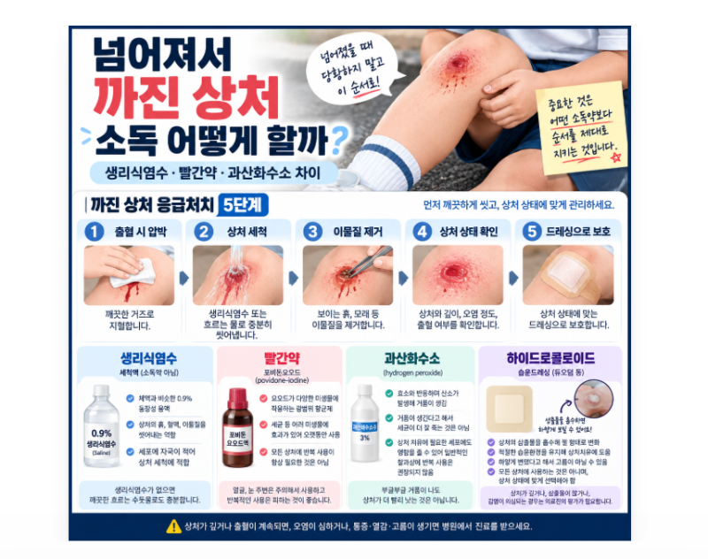 까진 상처 소독 생리식염수 빨간약 과산화수소 차이