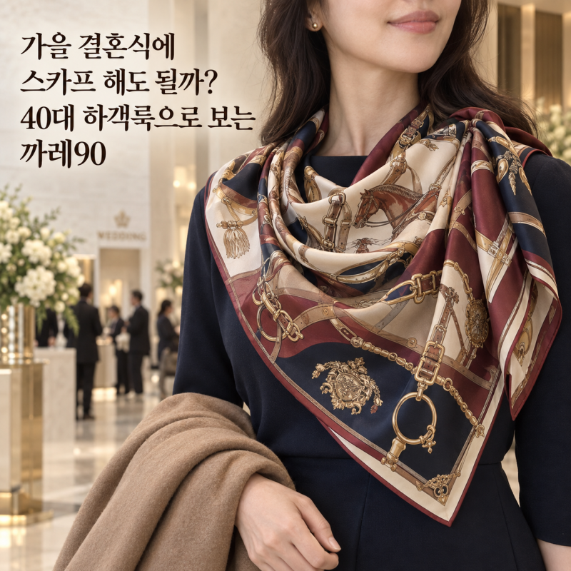 가을 결혼식에 스카프 해도 될까? 40대 하객룩으로 보는 까레90