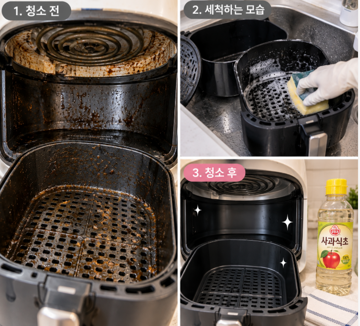 에어프라이어 안닦이는 기름때 청소하는 방법