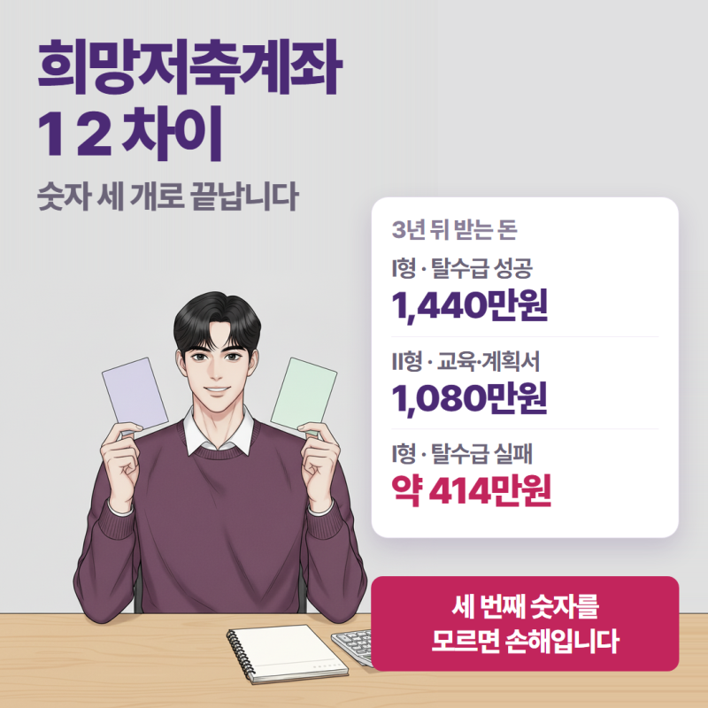 희망저축계좌 1 2 차이, 1,440만원·1,080만원 그리고 414만원