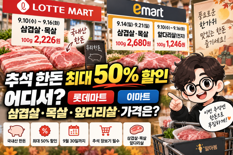 추석 한돈 최대 50% 할인 어디서? 롯데마트·이마트 삼겹살 목살 가격은