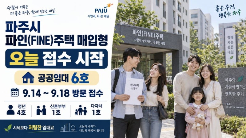 2026 파주시 파인주택 매입형 모집 총 6호 청년·신혼부부·다자녀 신청방법