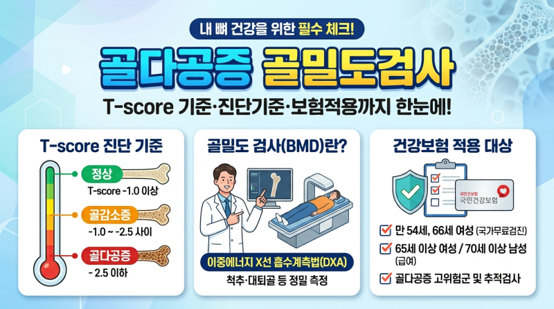 골다공증 골밀도검사, 정상수치부터 T-score 기준·진단기준·보험적용까지