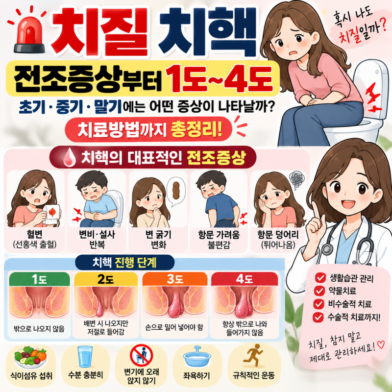 치질 치핵 전조증상부터 1도~4도초기·중기·말기에는 어떤 증상이 나타날까? 치료방법까지 ....