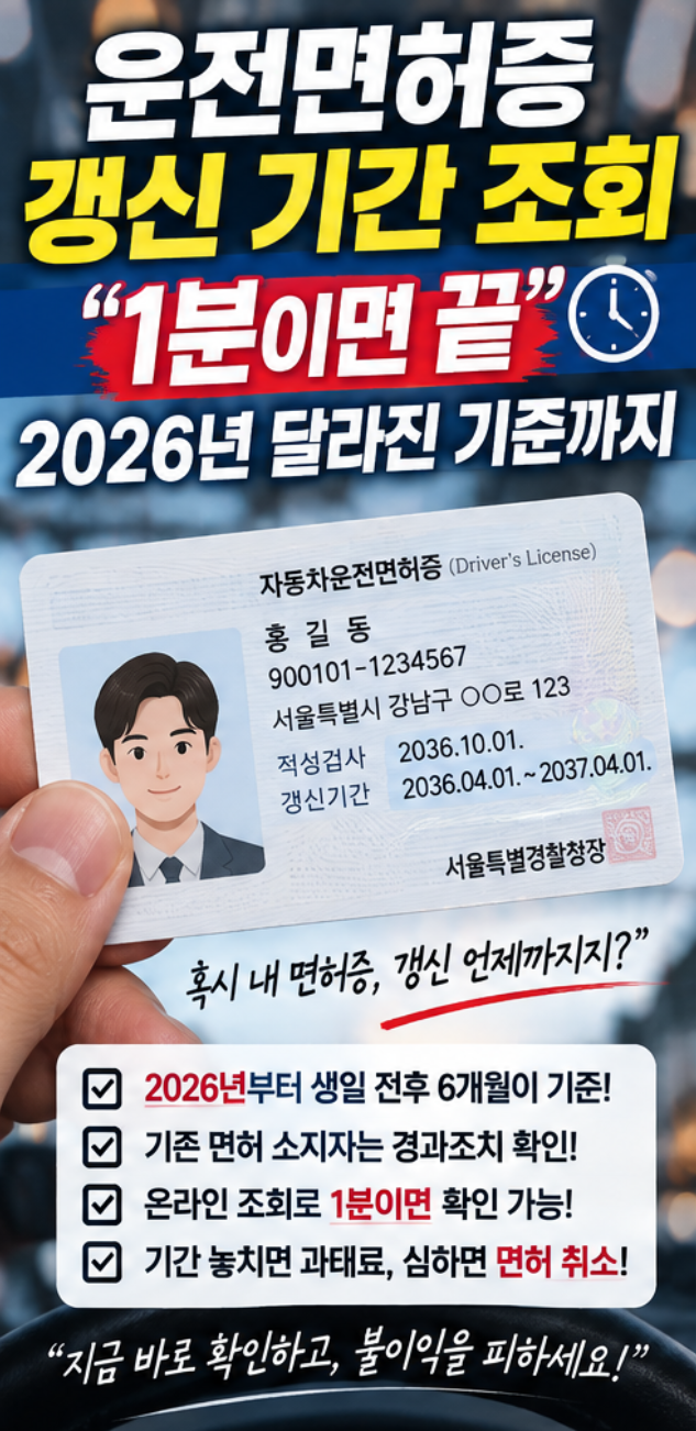 운전면허증 갱신 기간 조회 "1분이면 끝" 2026년 달라진 기준까지 한번에 정리.