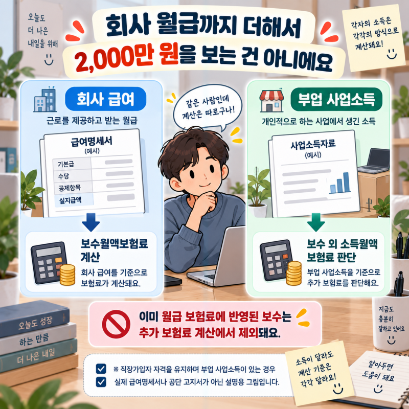 직장인인데 건강보험료 고지서가 또 왔다면? 부업 소득 2,000만 원 기준
