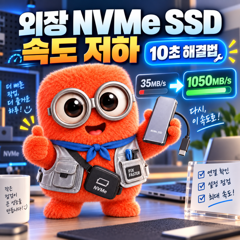 외장 NVMe SSD 속도 저하 10초 해결법: 쓰기 캐시 활성화부터 서멀패드 발열 제어까지