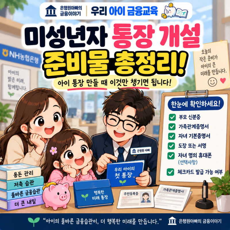 우리 아이 금융교육·미성년자 통장 개설 준비물 총정리·아이 통장 만들 때 부모가 꼭 챙길 ....