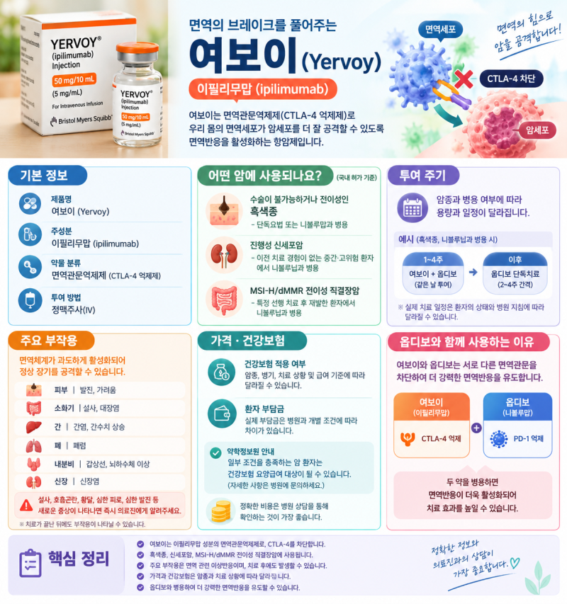 여보이 부작용·가격·급여기준 총정리 (이필리무맙) | 항암제 제대로 알기 ③