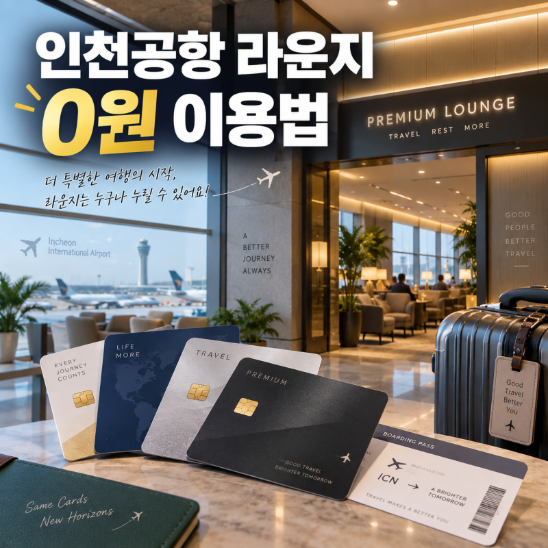 인천공항 라운지 0원으로 이용하는 방법,연회비없는 라운지 카드 4종 비교 추천