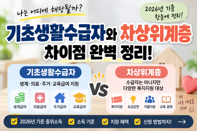 기초생활수급자와 차상위계층 차이, 2026년 기준 쉽게 알아보기