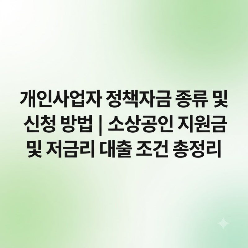 개인사업자 정책자금 종류와 신청 방법｜소상공인 지원금·저금리 대출 조건 총정리