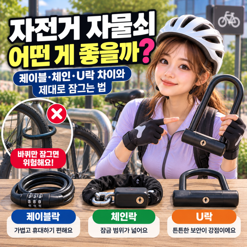 자전거 자물쇠 어떤 게 좋을까? 케이블·체인·U락 차이와 제대로 잠그는 법