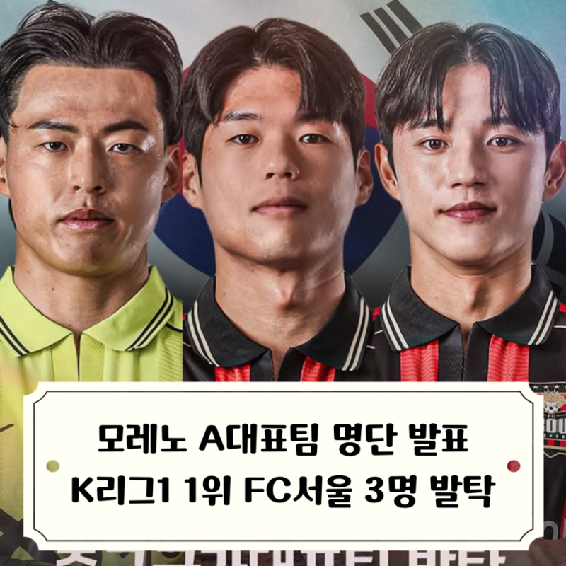 모레노 임시 감독 축구대표팀 A매치 명단 발표, K리그1 1위 FC서울 정승원 최준 구성윤 발탁