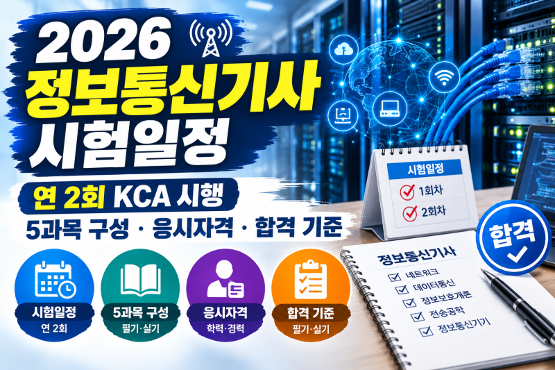 2026 정보통신기사 시험일정 — 연 2회 KCA 시행, 5과목 구성과 응시자격·합격 기준까지 정리했....
